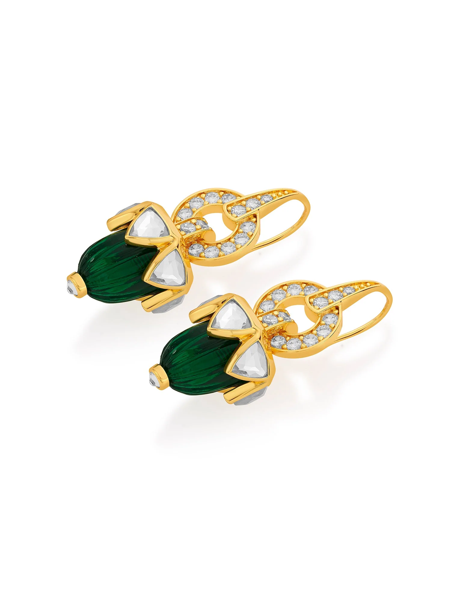 Inayat CZ Hydro Emerald & Mirror Shimmering Earrings - Image 3