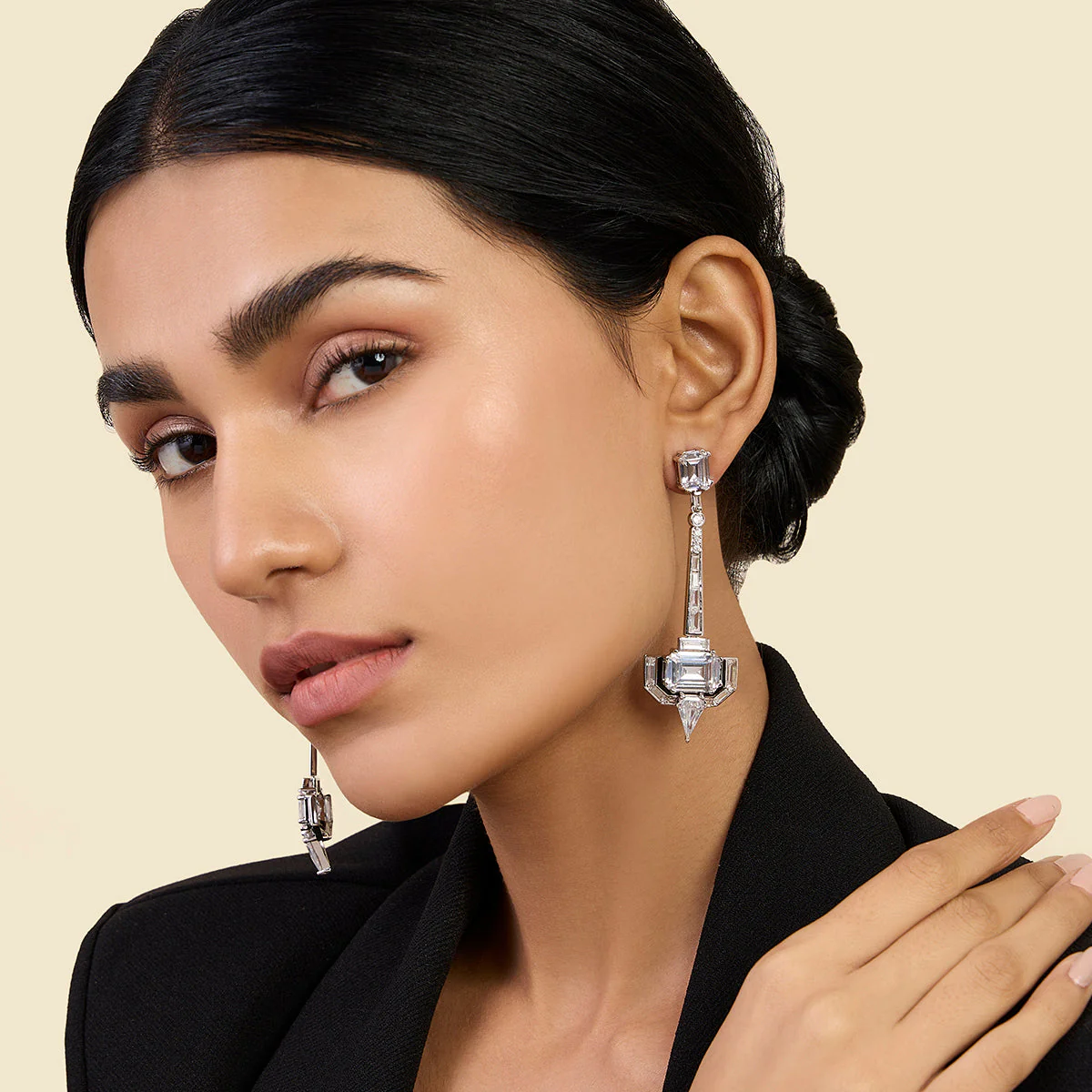 Luxe Enamel CZ Dangler Earrings - Image 4